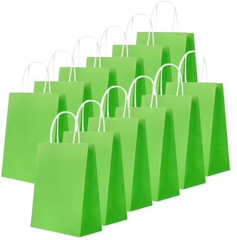 24 Stück Fruchtgrün Kraft Papiertüte,Geschenktüten Klein mit Henkel 16 x 22 x 8 cm Papiertüten,Geschenkverpackung Papiertragetasche Gastgeschenke Tüten zum Ostern,Weihnachten,Geburtstag,Hochzeitsfeier