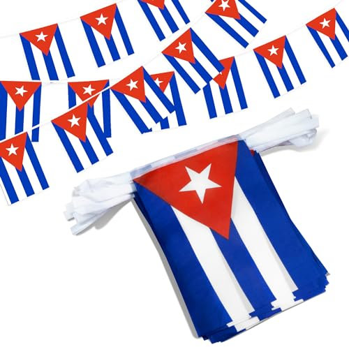 Anley Bandera de Cuerda de Cuba Banderines, Eventos Patrióticos 10 de Octubre Decoración del Día de la Independencia Cubana Barras Deportivas - 33 Pies 38 Banderas