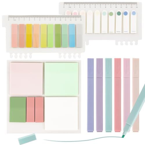 Prmape 700 Stück Transparente Haftnotizen Sticky Notes+6 PCS Textmarker Pastell Aesthetic, Selbstklebende Haftnotizzettel Verschiedene Größen für Büro Zuhause Schule Sitzung