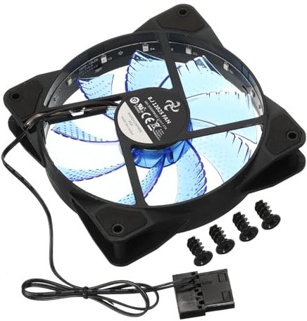 sourcing map Computer Case Fan 600-1200RPM 120mm 4 Pin Blue LED Silent Cooling Fan 15 LED 12V for Desktop Computer Radiators with Rubber Pads 4 Screws