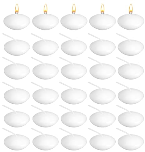 MaoNativey 30 Pezzi Candele Galleggianti Bianche Non Profumate Candele Senza Gocciolamento, Candele Tealight per la Casa, Adatte Feste di Matrimonio Piscina Spa San Valentine Vasca da Bagno