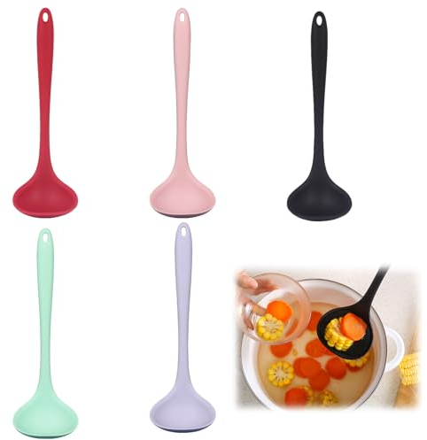 QINGYIWL 5PCS Louche De Cuisine Silicone,louche à sauce, cuillère à sauce, ensemble d'ustensiles de cuisine Hausfelder, louche sans BPA avec trou de suspension pour remuer
