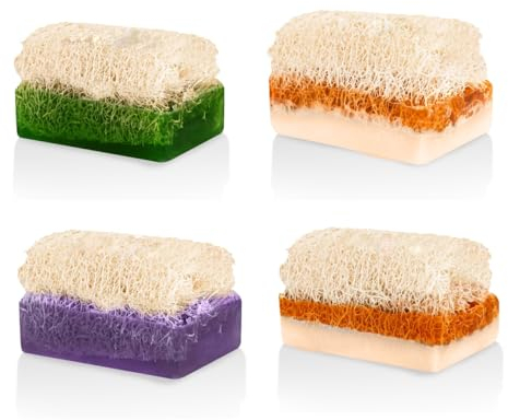 OGER Natürliche Kürbisfaser Seife 110 Gr Aloe vera, Kollagen, Eselsmilch und Honig, Avocado - Stilset 4Stück