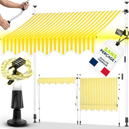 tillvex Klemmmarkise 250cm mit Handkurbel & LED Lichterkette Balkonmarkise | Markise Balkon UV-beständig, wasserdicht & höhenverstellbar | Outdoor Sonnenschutz zum Klemmen für Terrasse & Garten