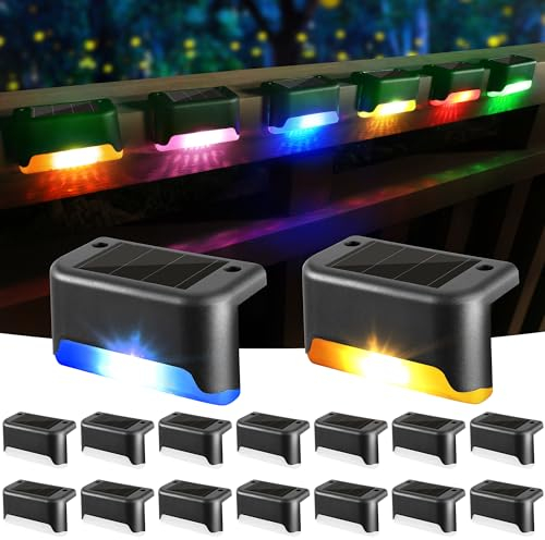 PhilzOps Solarleuchte für Außen Garten, 16 Stück Solar Lampe Gartenleuchte Dekoration Wasserdichte Solar Zaunlicht Beleuchtung für Garten Balkon Stufen Treppen Rasen Zäune, Farbwechselnde