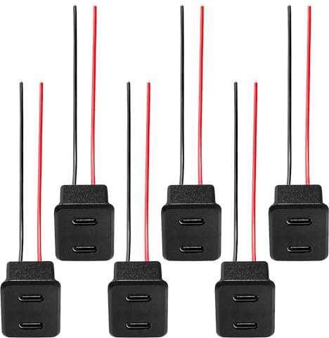 KUOQIY 6 Piezas 3A 2 Pines USB Tipo C Hembra, Conector USB-C de 2 Hilos Con Hebilla de Ranura a Presión, Conector de Montaje en Panel USB Tipo C Con 100mm 22 AWG Cable, Doble