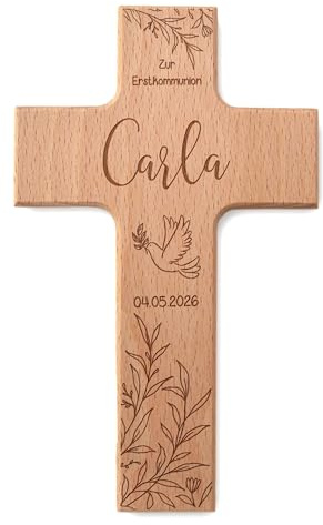 Feenstaub Kommunion Kreuz, personalisiertes Holzkreuz zur Kommunion, Konfirmation, Firmung, Kommunionkreuze mit Namen, Kinderkreuz mit Namen, Kommunionsgeschenke Junge, Mädchen