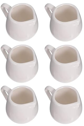 LATRAT Lot de 6 mini pots à lait en céramique blanche avec poignée, pour cuisine, café, thé, lait, crème, sauce - 100 ml