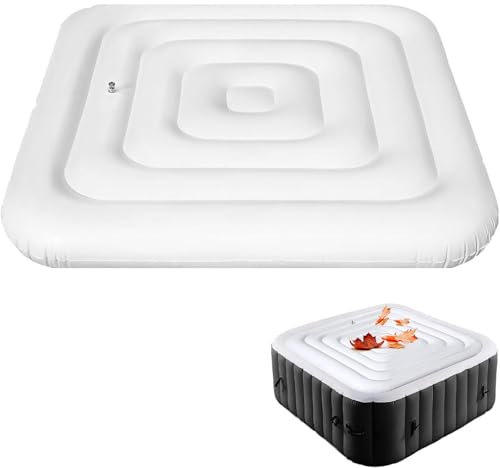 Couvercle de Spa Gonflable Rond/carré Couverture Spa, Habillage Spa Gonflable avec poignée, avec Valve de Gonflage et de Dégonflage Rapide et Facile, Couvercle isolé pour Spa (Square 130*130cm,White)