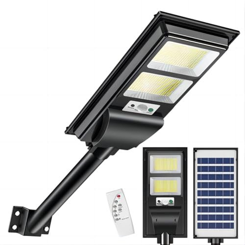 Viugreum 2 Stück 300W LED Solar Straßenlaterne mit Fernbedienung, 6500K Straßenleuchte Solarlampen für Außen mit Bewegungsmelder, IP65 Wasserdicht Solar Wegeleuchte