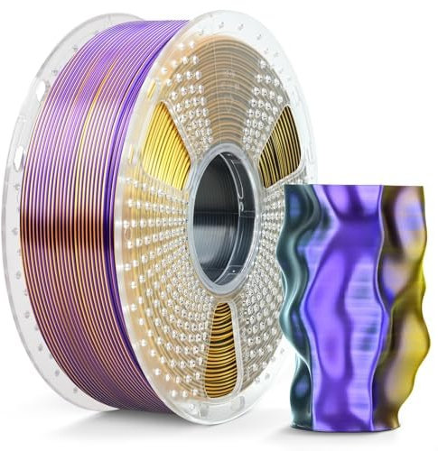 SUNLU Silk PLA Plus 3D Druckerfilament, dreifarbig glänzendes PLA+ Filament 1.75mm, Seidentexturen, 360° enthüllt vielfältige Farben, Maßgenauigkeit +/- 0.02mm, 1kg Spule (2.2lbs), Schwarz Gold Lila