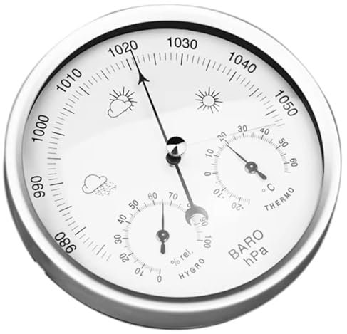 MPFJPNXN Outdoor Barometer, Barometer Thermometer Hygrometer, 3 in 1 Analog Weather Station, Dial Type, Silver