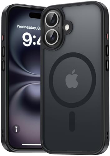 Natiiozie Magnetisch Hülle Kompatibel mit iPhone 16, Matt Handyhülle Kompatibel mit MagSafe, Stoßfest Kratzfest Schutzhülle Nie Vergilbung Rückseite Dünn 6.1 Zoll Case Schwarz