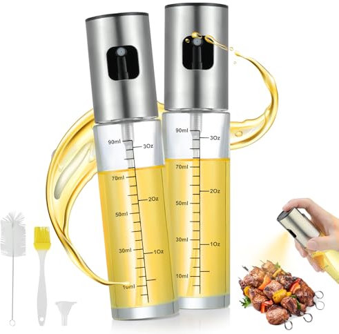 HDRNT Ölsprüher für Speiseöl | ölspray zum Kochen,2 Stück,100ml Öl sprühflasche Glas für Heißluftfritteuse,Ölspray für heißluftfritteuse, Sprühflasche für Speiseöl,Olivenöl Sprüher für Grillen Braten