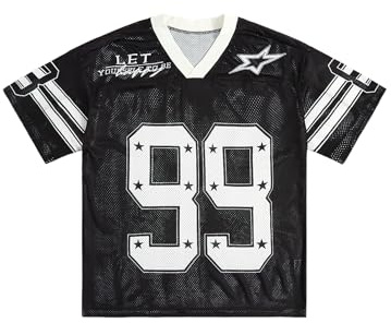 SOLY HUX Mens Jersey Y2k Baggy Shirts Graphic Tees Oversized V Neck Tshirts Summer Tops Black Graphic Large