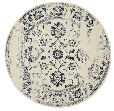 benuta Basic Teppich Suki - Creme/Blau 160 cm Rund - Kunstfaser - Rund & im Style: Vintage, Orient Style - Pflegeleicht für Wohnzimmer Schlafzimmer