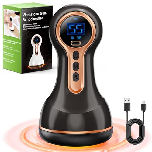 Robofun 5.0 Vibrastone Neuropathie, Schmerzlinderung und Entspannung für Füße, Hände, Rücken, Gua-Schockwellen-Massagegerät mit 30 Vibration-Heizfunktion Kombination, Schwarz