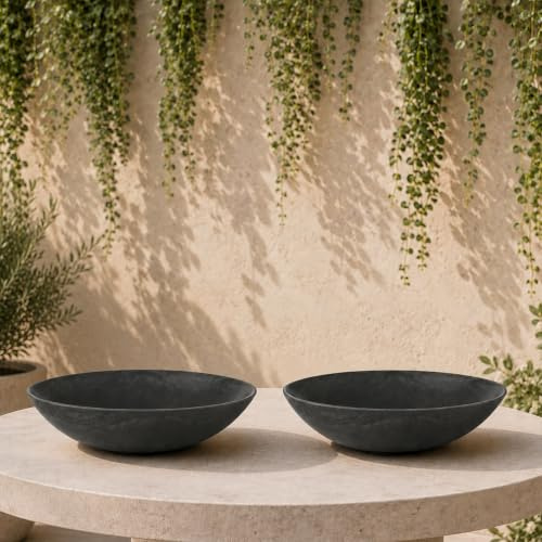 matches21 HOME & HOBBY Wetterfeste Pflanzschalen 2 STK. für draussen in 25 cm - schwarz marmoriert als Blumenschalen - Dekoschalen