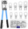 Grande pince à sertir pour câbles de 6/10/16/25/35/50 mm² et 10-1/0 AWG avec 60 embouts à œillets en cuivre, idéal pour les installations solaires automobiles et les applications domestiques, bleu