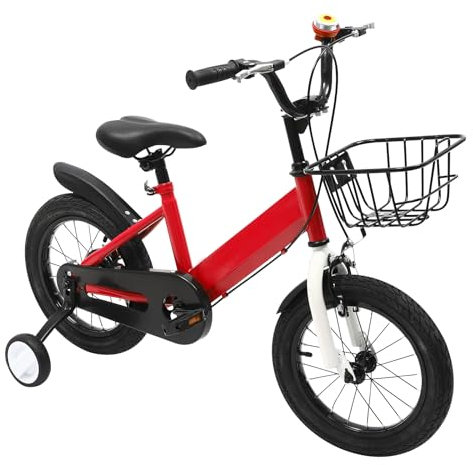LKHDONG 14 Zoll Kinderfahrrad, Kinder Fahrrad für ab 3-5 Jahre,Fahrrad Kinder mit Frontkorb & Stützrädern, Kinderfahrräder HöHenverstellbar für Jungen & Mädchen (Rot)