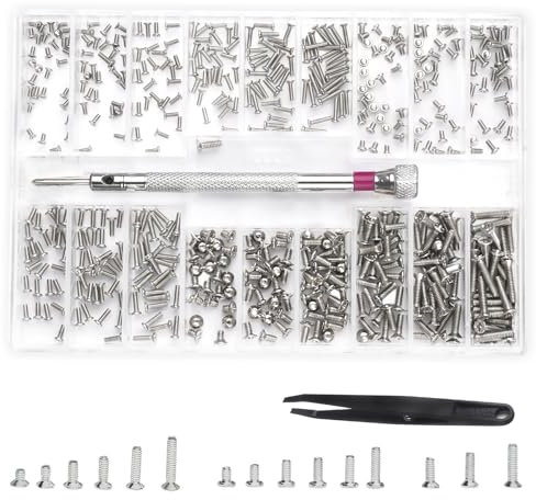 500 Stück Kleine Schrauben Set, M1.2 M1.4 M2 Schrauben Sortiment Kit, 18 Größen PC Schrauben Set,Brillenschrauben Set mit Schraubendreher Pinzette, Mini Schrauben zur Uhren, Brillen, Computer