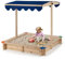 SOARS Sandkasten mit höhenverstellbarem Dach 120x120cm, Sandbox aus Tannenholz mit Sitzbänken, Sandkiste für Garten, Balkon & Strand