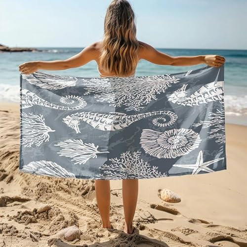 KLJFIGUT Strandtuch 70x150 cm Seepferdchen Schnell Trocknende und Leichte Strand Handtücher, Strandtuch Mikrofaser Weich Badetuch für Camping Fitnessstudio Reise Strandhandtuch