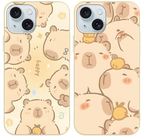 PBNDJVG Kawaii Phone Cases Funny Capybara Case for Apple iPhone 15 6.1 Inch, Anime Cartoon Cute Pattern Shockproof Soft TPU Silicone Gel Drop Protection Case for Women Girls