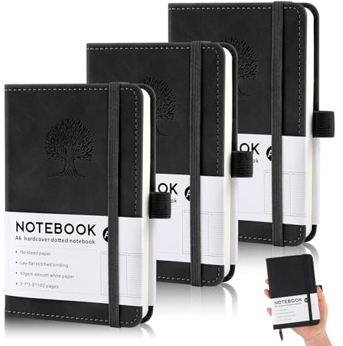 Hopton 3 Pack A6 Notizbücher, Leder Pocket Notebook, 192 Seiten A6 Kleiner Notizblock, 80 g/m² Reisetagebücher Taschenkalender Linierte Notizbücher für Frauen Männer