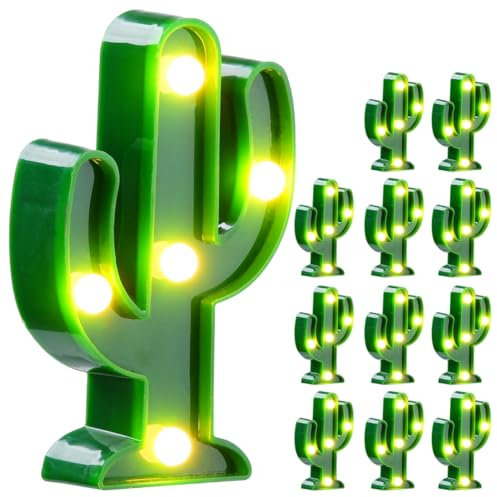 Vestamore Paquete de 12 luces LED de cactus para decoración del hogar, bonitas lámparas de noche de cactus para fiestas y dormitorios