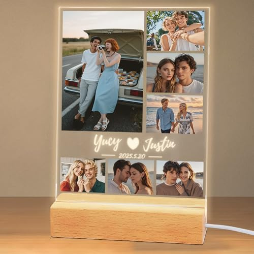 Personalised Photo Frame, Customised Picture Frame with Night Light, Gifts for Couples, Anniversary or Birthday Present for Women, Men, Boyfriend or Girlfriend