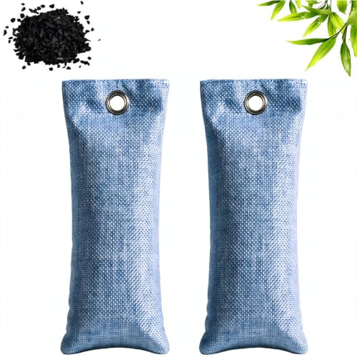 FIGCY Désodorisant Charbon de Bambou Lot de 2, Bleu | Désodorisant naturel, absorbe l'humidité, réutilisable, pour chaussures et placards