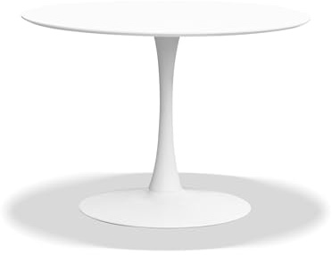 KHG Esstisch, Küchentisch Rund 110 cm Durchmesser, Weiß lackiert, für 6 Personen, 75 cm Höhe, Tisch für Wohnzimmer, Küche, Büro, minimalistisches Design