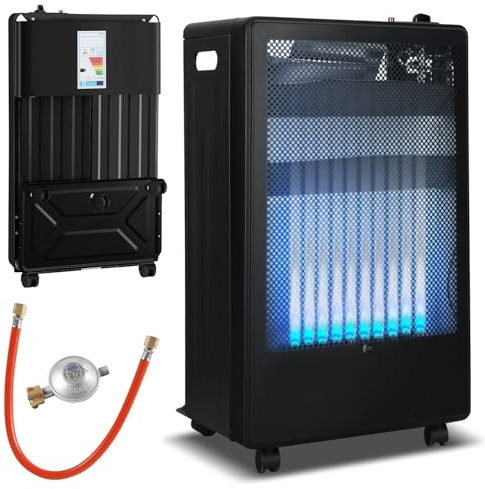 Eikuavons Gasheizstrahler 3,8 kW Blauflammen Mobiler Gasheizer, Heizfläche: bis 80 m², LPG/Butan/Propan, 2 Heizstufen, Kippschutz, Piezozündung, inkl. Regler & Gasschlauch