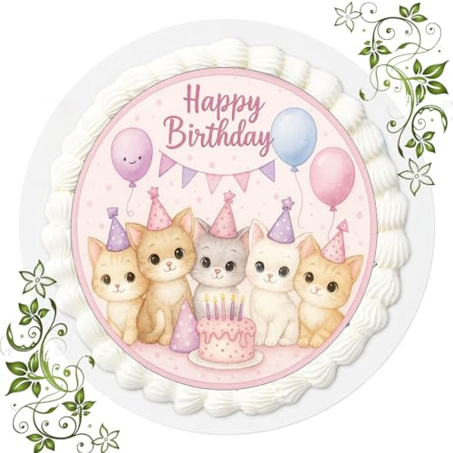 Für den Geburtstag ein Tortenbild, Zuckerbild mit Motiv, Essbares Foto für Torten, Tortenbild, Tortenaufleger Ø 20cm FONDANT gebrauchsfertig Motive Katze Katzen Nr. Q 279