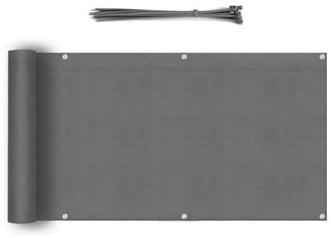 Sekey Balkon Sichtschutz Balkonabdeckung HDPE 220 g/m², 90x600cm, Leicht Transparent Wind- und UV-Schutz Wetterfest, mit Ösen, Nylon Kabelbinder, Anthrazit