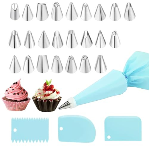 THQAE 28 Pcs douille patisserie, Kit Patisserie, Ensemble de Patisserie, Poche a Douille Patisserie Pour Décoration de Gâteaux D'anniversaire de Mariage, Fabrication de Desserts, Adapté aux Débutants