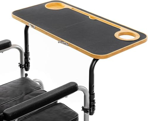 Tablette Fauteuil Roulant Pliable avec Porte Gobelet, Plateau Fauteuil Roulant Amovible, Table pour Fauteuil Roulant Universelle Accessoire Handicapé Senior Wheelchair Tray Table