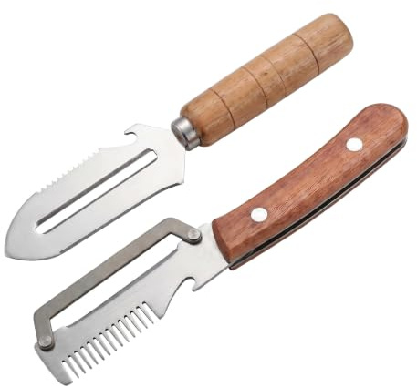 2 PCS Vegetable Peeler Set, Multifunctional Vegetable Peeler with Stainless Steel Blade & Wooden Handle, Kitchen Peeler with Bottle Opener - Peelers for Kitchen, Fruit, Potato