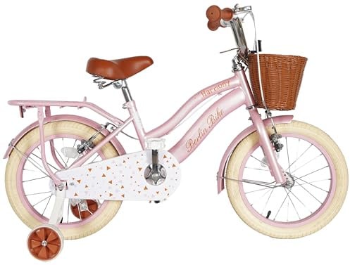 BERLIN BIKE Harmony 16 Zoll Mädchenfahrrad, Prinzessinnen Fahrrad mit Korb, Stützrädern und verstellbarem Sattel, Fahrrad für Mädchen