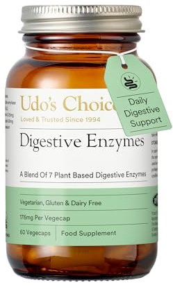 Digestive Enzymes Supplement – UDO’s Choice Enzyme Blend – 7 Plant-Based Enzymes for Protein, Carb & Fat Digestion – Supports Nutrient Absorption – Gluten & Dairy Free – 60 Vegecaps – One a Day