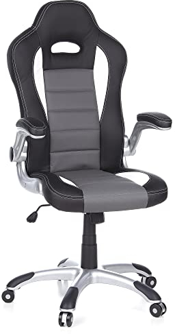 hjh OFFICE 621710 Fauteuil de Direction Game Sport Cuir synthétique Noir/Blanc/Gris Chaise de Gaming Chaise de Bureau, accoudoirs repliables