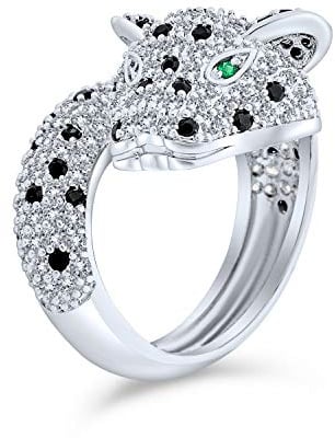 Bling Jewelry Grünes Auge Schwarz Weiß Cubic Zirconia Cz Mode Leopard Panther Katze Erklärung Bypass Ring Für Frauen Versilbert Messing