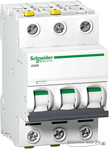 Schneider A9F03310 Circuit Breaker iC60N, 3P, 10A, B Characteristic, White