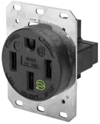 Hubbell HBL9450A Straight Blade Device Receptacle, RTP, Industrial Grade, 3-Pole 4-Wire Grounding, 50A 125/250V, 14-50R