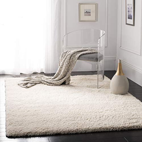 SAFAVIEH California Shag Collection Area Rug - 4' Square, Ivory, Non-Shedding & Easy to Clean, Ultra Plush Thick Pile, Ideal for Living Room, Bedroom, Dining Space (SG151-1212)