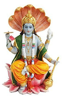 PTC Vishnu with Lotus Mythological Indian Hindu God Statue Figurine (8 Inch)