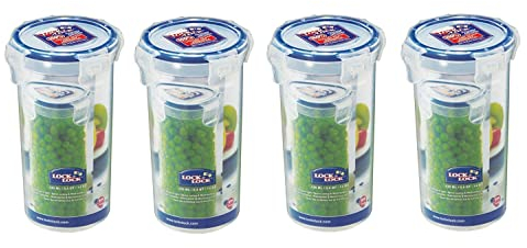 LOCK & LOCK 430 ml Round Storage Container - Clear/Blue, Clear, Pack of 4