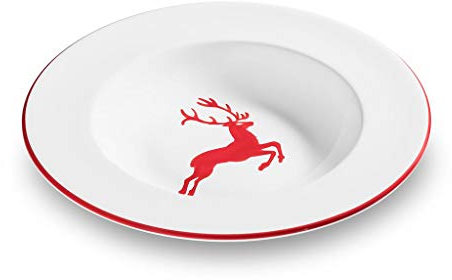 GMUNDNER KERAMIK Suppenteller Gourmet Durchmesser : 24 cm rubinroter Hirsch Geschirr, handgemacht in Österreich