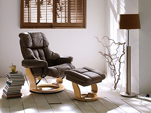 möbelando Relaxsessel mit Hocker TV Fernsehsessel Sessel Stillsessel drehbar Carl I (Braun/Natur)